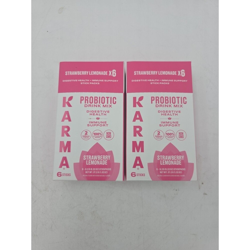 12 Sticks Karma Probiotic Powder Drink Mix Immune Support Strawberry Lemonade
